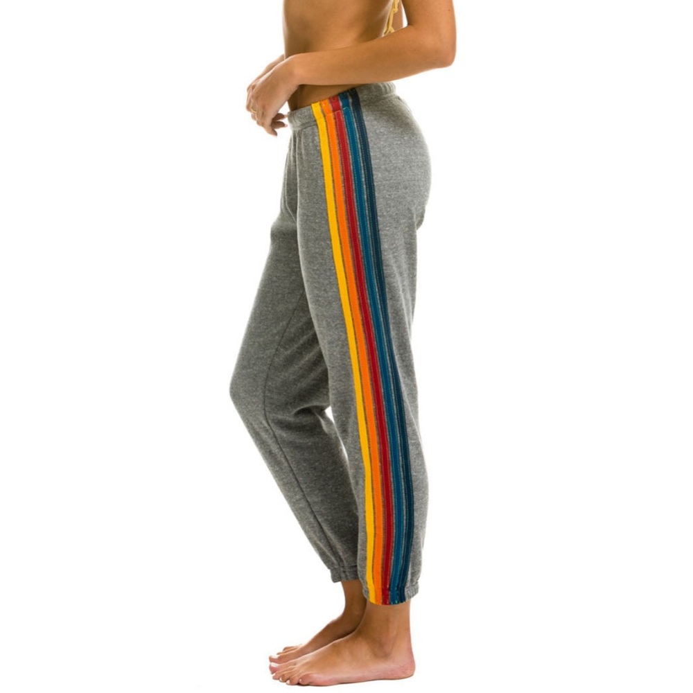 Aviator Nation Kids Gray Sweatpants with Rainbow Side Stripes, size 14